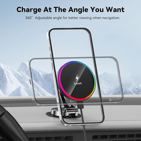 Lecork لحامل السيارة Magsafe، شاحن لاسلكي مغناطيسي بقدرة 15 وات لهاتف iPhone، شاحن حامل سيارة Magsafe Air Vent لهاتف iPhone 17 Pro Max/16/15/14 13 12، Samsung S25/S25+/Ultra، تصميم RGB LED in Kuwait