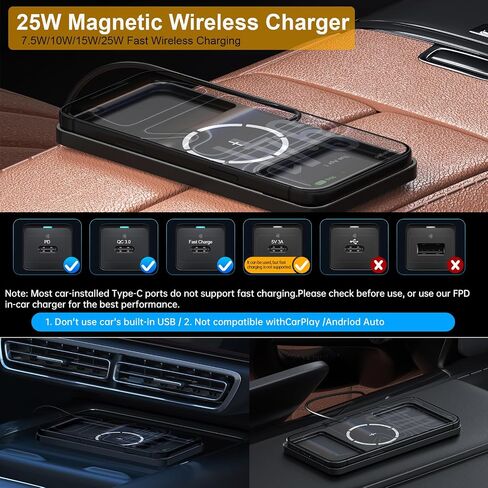 25W Wireless Charger Car Magnetic Charging Pad Fast Wireless Phone Charger Mat Cell Phone Cordless Pad Compatible with iPhone 17/16(25W)/15/14/13/12(7.5W) (S21MAG) in Kuwait