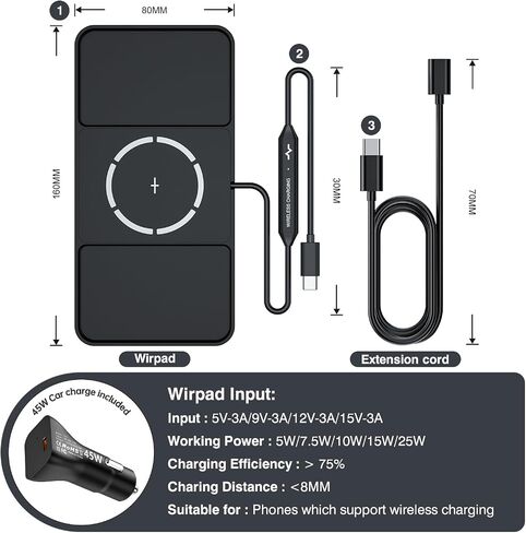25W Wireless Charger Car Magnetic Charging Pad Fast Wireless Phone Charger Mat Cell Phone Cordless Pad Compatible with iPhone 17/16(25W)/15/14/13/12(7.5W) (S21MAG) in Kuwait