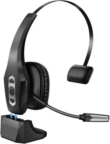 Wireless Headset with Noise Canceling Mic & Mute Button, Trucker Bluetooth Headset with Charging Base, 56Hrs Work Time PC Headsets for Cell Phones, Computer in Saudi Arabia