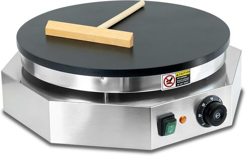 3000W Commercial Crepe Maker, 16" Non-Stick Electric Griddle with 0-300℃ Adjustable Temperature, Stainless Steel Pancake & Jianbing Machine with Wooden Spreader for Home, Snack Bar & Food Stall in Saudi Arabia