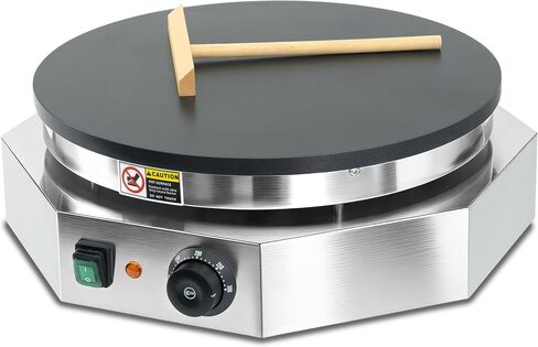 3000W Commercial Crepe Maker, 16" Non-Stick Electric Griddle with 0-300℃ Adjustable Temperature, Stainless Steel Pancake & Jianbing Machine with Wooden Spreader for Home, Snack Bar & Food Stall in Saudi Arabia
