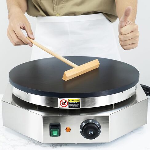 3000W Commercial Crepe Maker, 16" Non-Stick Electric Griddle with 0-300℃ Adjustable Temperature, Stainless Steel Pancake & Jianbing Machine with Wooden Spreader for Home, Snack Bar & Food Stall in Saudi Arabia