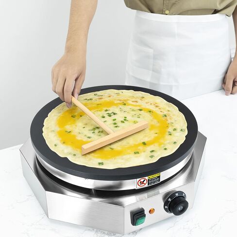3000W Commercial Crepe Maker, 16" Non-Stick Electric Griddle with 0-300℃ Adjustable Temperature, Stainless Steel Pancake & Jianbing Machine with Wooden Spreader for Home, Snack Bar & Food Stall in Saudi Arabia