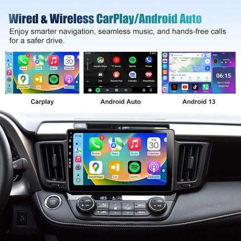 Android 10.2" Head Unit Car Radio Stereo for Toyota RAV4 2013-2018 - Wireless CarPlay & Android Auto | 5G WiFi IPS HD Touchscreen | GPS Navigation | Bluetooth | FM Radio with SWC | HD Backup Camera in Saudi Arabia