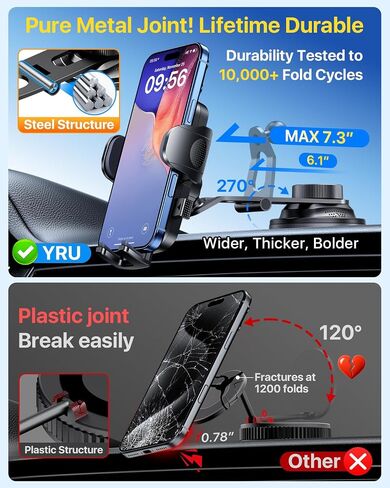 Military-Grade Heavy-Duty Metal Car Phone Holder Mount 2026 Upgraded Foldable & 360° Rotatable Arm【90LBS Safest Strongest Certs & Patent】Windshield Vent Dashboard for iPhone 17 Pro Max 16 15, Black in Saudi Arabia