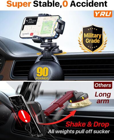 Military-Grade Heavy-Duty Metal Car Phone Holder Mount 2026 Upgraded Foldable & 360° Rotatable Arm【90LBS Safest Strongest Certs & Patent】Windshield Vent Dashboard for iPhone 17 Pro Max 16 15, Black in Saudi Arabia