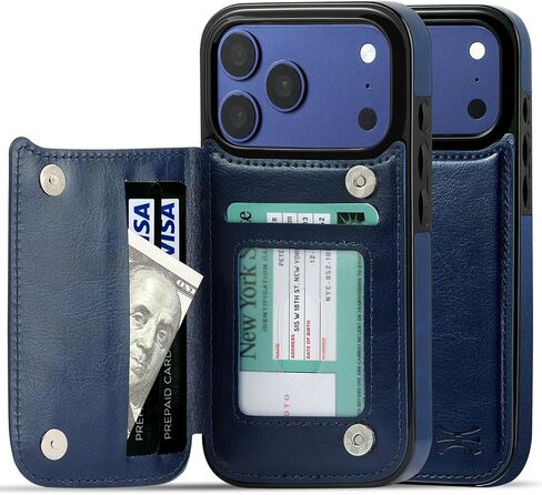 TORU for iPhone 17 Pro Wallet Case, RFID Blocking Flip Folio with Card Holder, ID Window, PU Leather, Kickstand, Magnetic Closure, Shockproof Cover - Blue 6.3" in Kuwait
