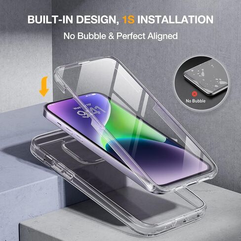 Miracase Class Series for iPhone 14 Case 6.1 inch, [Built-in Tempered Glass Screen Protector] [Bubble Free] Full-Body Protective Bumper Phone Case with Camera Lens Protector, Clear in Kuwait