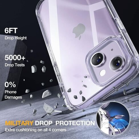 Miracase Class Series for iPhone 14 Case 6.1 inch, [Built-in Tempered Glass Screen Protector] [Bubble Free] Full-Body Protective Bumper Phone Case with Camera Lens Protector, Clear in Kuwait