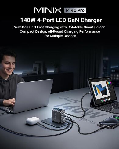 MINIX 140W Max 4-Port GaN Charging Blocks,Smart Display for MacBook Charger in Kuwait