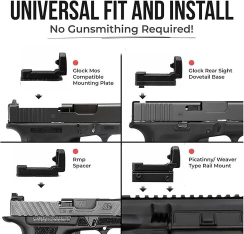 GOTICAL CNC-Machined Fiber Optic Set Front & Rear Handgun Sights for Glock Pistols Standard Models (Black Foldable Sight.) in Saudi Arabia
