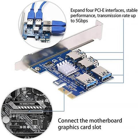 Pci-e Riser 1x to 4 Port USB 3.0 Extender Metal Card in Saudi Arabia