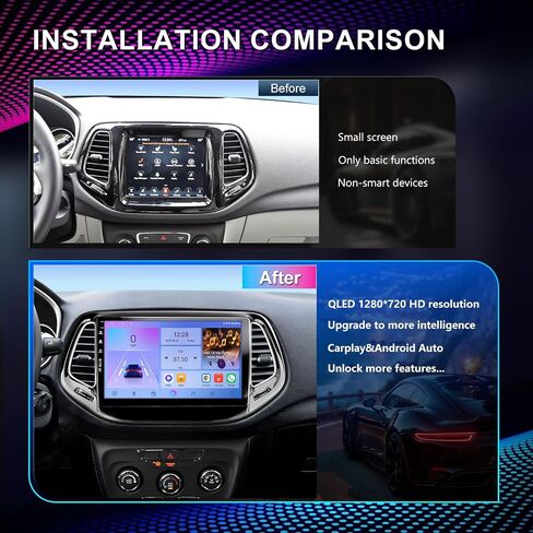 Car Radio Stereo for Jeep Compass 2017-2020,10" Android 13 Touchscreen Head Unit,Wireless CarPlay & Android Auto,GPS Navigation,HD Backup Camera,Mirror Link,WiFi 6,Bluetooth 5.4,FM,SWC in Saudi Arabia