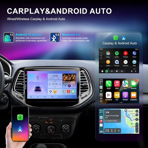 Car Radio Stereo for Jeep Compass 2017-2020,10" Android 13 Touchscreen Head Unit,Wireless CarPlay & Android Auto,GPS Navigation,HD Backup Camera,Mirror Link,WiFi 6,Bluetooth 5.4,FM,SWC in Saudi Arabia