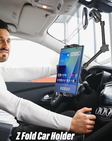 Z Fold Car Mount - [Foldable Phone Friendly] Rearview Mirror Tablet Holder for Car Truck, Rear View Mirror Phone Mount with 360° Metal Arm for Samasung Galaxy Fold 7 6 5 4 3, Tab, Google, iPad, iPhone in Saudi Arabia