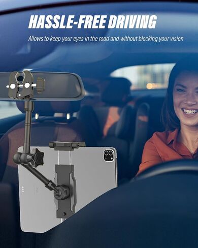 Z Fold Car Mount - [Foldable Phone Friendly] Rearview Mirror Tablet Holder for Car Truck, Rear View Mirror Phone Mount with 360° Metal Arm for Samasung Galaxy Fold 7 6 5 4 3, Tab, Google, iPad, iPhone in Saudi Arabia