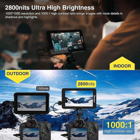 Desview R6 UHB 4K Monitor 5.5 Inch Camera Field Monitor FHD 1920x1080 4K HDMI with 3D LUT HDR Touch Screen 2800Nits Ultra High Brightness Waveform Vectorscope False Color Zebra for DSLR & Mirrorless in Saudi Arabia