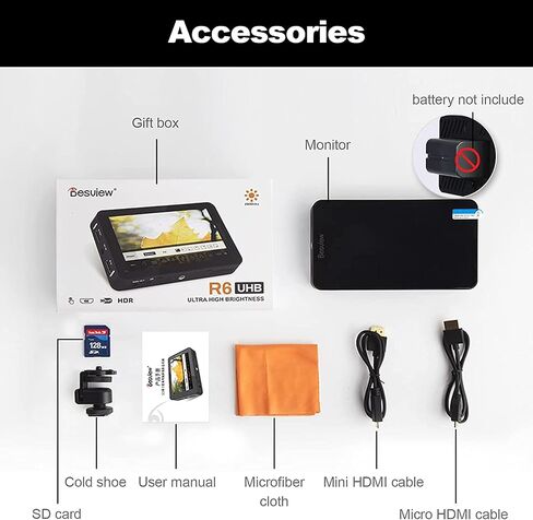 Desview R6 UHB 4K Monitor 5.5 Inch Camera Field Monitor FHD 1920x1080 4K HDMI with 3D LUT HDR Touch Screen 2800Nits Ultra High Brightness Waveform Vectorscope False Color Zebra for DSLR & Mirrorless in Saudi Arabia