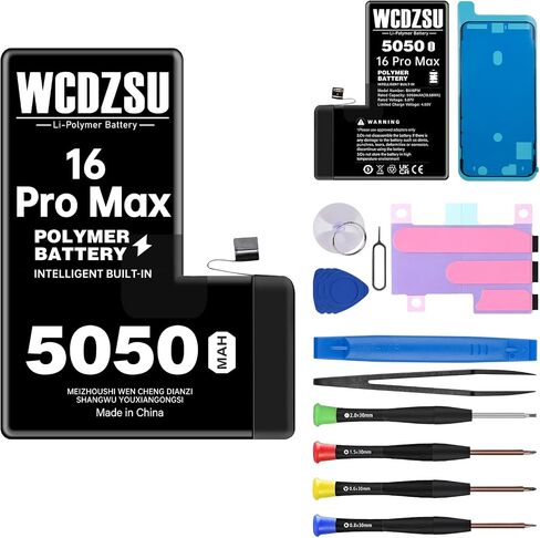 بطارية بديلة لهاتف iPhone 16 Pro Max بقدرة 5050 مللي أمبير في الساعة عالية السعة جديدة 0 دورة بطارية ليثيوم بوليمر لهاتف iPhone 16 Pro Max مع مجموعة أدوات إصلاح موديل A3084 A3295 A3297 A3296 in Kuwait