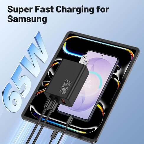 65W Super Fast Charger Type C for Samsung, 3-Port GaN USB C Charging Block PD/QC 3.0 & 6/10/10FT Cable for Samsung Galaxy S26 Ultra/S26+/S25 Ultra/S24/S23, iPhone 17/16/iPad/Mac Book/Android in Kuwait