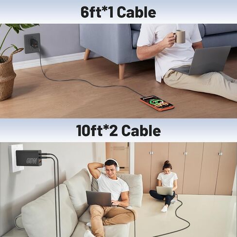 65W Super Fast Charger Type C for Samsung, 3-Port GaN USB C Charging Block PD/QC 3.0 & 6/10/10FT Cable for Samsung Galaxy S26 Ultra/S26+/S25 Ultra/S24/S23, iPhone 17/16/iPad/Mac Book/Android in Kuwait