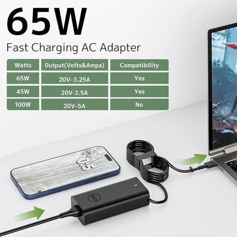 65W 45W USB C Laptop Charger Fit for Dell Latitude XPS Chromebook Inspiron in Kuwait
