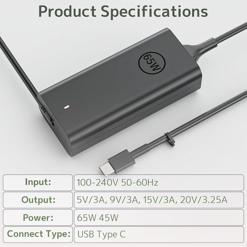 65W 45W USB C Laptop Charger Fit for Dell Latitude XPS Chromebook Inspiron in Kuwait