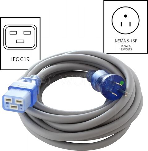 AC WORKS 15Amp 125Volt Medical/Hospital Garde Power Cord with IEC C19 (15FT) in Saudi Arabia