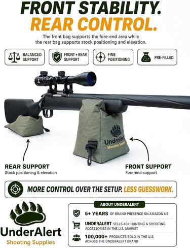 Filled Shooting Range Bags for Rifles, Front & Rear Rests with Rear Squeeze Bag for Bench Range Sight-In with Reinforced Stitching, Leather-Topped Non-Marring Contact for Target Practice, Comes Filled in Saudi Arabia