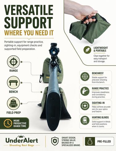 Filled Shooting Range Bags for Rifles, Front & Rear Rests with Rear Squeeze Bag for Bench Range Sight-In with Reinforced Stitching, Leather-Topped Non-Marring Contact for Target Practice, Comes Filled in Saudi Arabia
