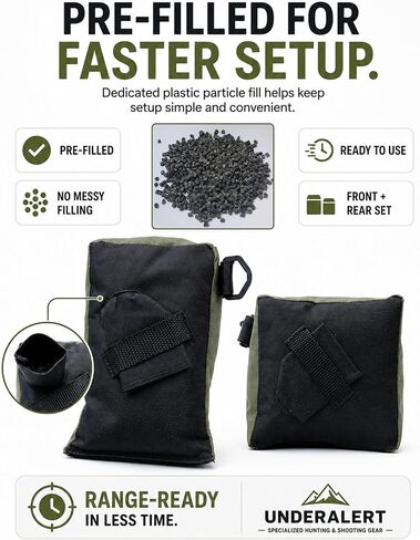 Filled Shooting Range Bags for Rifles, Front & Rear Rests with Rear Squeeze Bag for Bench Range Sight-In with Reinforced Stitching, Leather-Topped Non-Marring Contact for Target Practice, Comes Filled in Saudi Arabia