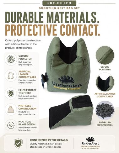 Filled Shooting Range Bags for Rifles, Front & Rear Rests with Rear Squeeze Bag for Bench Range Sight-In with Reinforced Stitching, Leather-Topped Non-Marring Contact for Target Practice, Comes Filled in Saudi Arabia