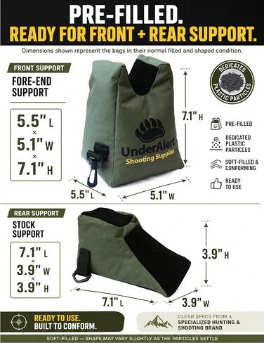 Filled Shooting Range Bags for Rifles, Front & Rear Rests with Rear Squeeze Bag for Bench Range Sight-In with Reinforced Stitching, Leather-Topped Non-Marring Contact for Target Practice, Comes Filled in Saudi Arabia