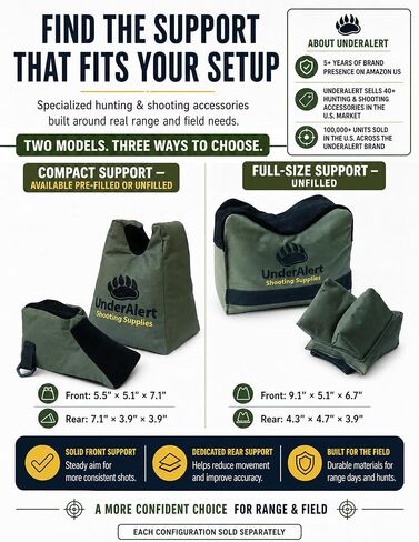 Filled Shooting Range Bags for Rifles, Front & Rear Rests with Rear Squeeze Bag for Bench Range Sight-In with Reinforced Stitching, Leather-Topped Non-Marring Contact for Target Practice, Comes Filled in Saudi Arabia