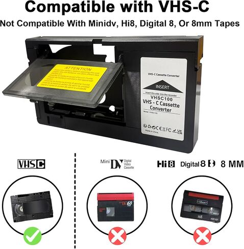 2026 New VHS-C Cassette Adapter camorder VHS Cassette Adaptor for VHS-C to VHS Compatible 12mmwith Battery Charger fit Video Cassette/VCR Player,Not Compatible with 8mm/MiniDV/Hi8 in Saudi Arabia