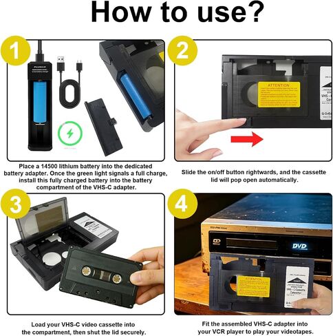2026 New VHS-C Cassette Adapter camorder VHS Cassette Adaptor for VHS-C to VHS Compatible 12mmwith Battery Charger fit Video Cassette/VCR Player,Not Compatible with 8mm/MiniDV/Hi8 in Saudi Arabia