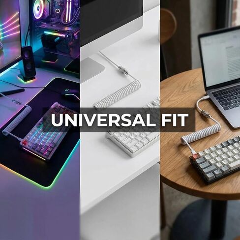 كابل لوحة مفاتيح ملفوف بطول 1.5 متر، كابل USB C إلى USB A للوحات مفاتيح الألعاب الميكانيكية، ملفوف بأكمام مزدوجة مع طيار معدني قابل للفصل للوحة المفاتيح قطعتين (أبيض) in Kuwait