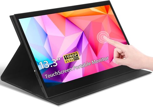 13.3" Touchscreen Portable Monitor, 1080P FHD IPS Display, USB-C & HDMI Plug-and-Play, Dual Speakers, Smart Cover & VESA Mount, External Monitor for Laptop, PC, Smartphone & Game Consoles in Kuwait