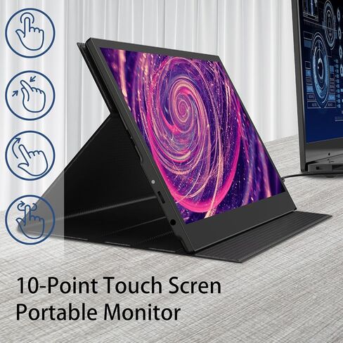 13.3" Touchscreen Portable Monitor, 1080P FHD IPS Display, USB-C & HDMI Plug-and-Play, Dual Speakers, Smart Cover & VESA Mount, External Monitor for Laptop, PC, Smartphone & Game Consoles in Kuwait