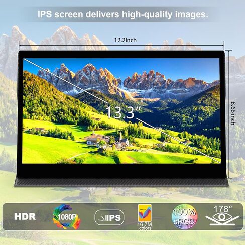 13.3" Touchscreen Portable Monitor, 1080P FHD IPS Display, USB-C & HDMI Plug-and-Play, Dual Speakers, Smart Cover & VESA Mount, External Monitor for Laptop, PC, Smartphone & Game Consoles in Kuwait