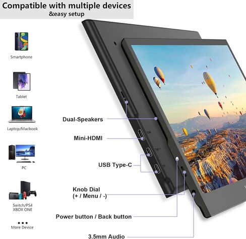 13.3" Touchscreen Portable Monitor, 1080P FHD IPS Display, USB-C & HDMI Plug-and-Play, Dual Speakers, Smart Cover & VESA Mount, External Monitor for Laptop, PC, Smartphone & Game Consoles in Kuwait