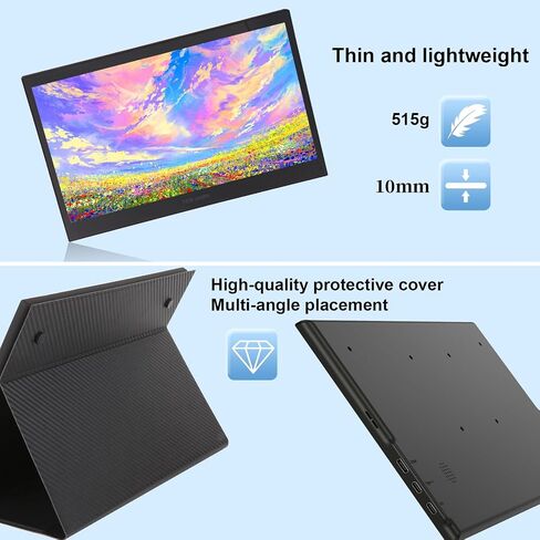 13.3" Touchscreen Portable Monitor, 1080P FHD IPS Display, USB-C & HDMI Plug-and-Play, Dual Speakers, Smart Cover & VESA Mount, External Monitor for Laptop, PC, Smartphone & Game Consoles in Kuwait