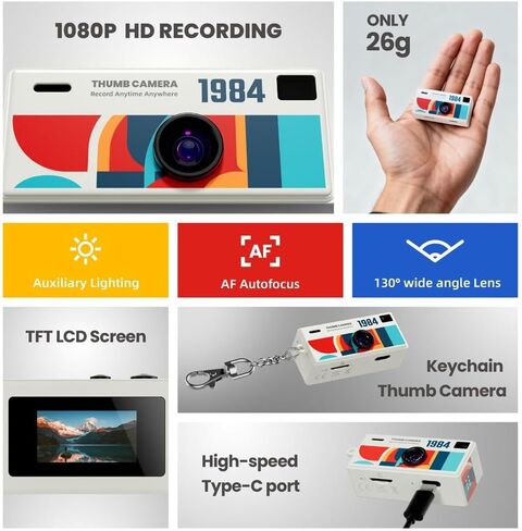 Thumb Camera 1080p HD with 0.96inch Screen Portable for Student Thumb Camera Yellow in Saudi Arabia