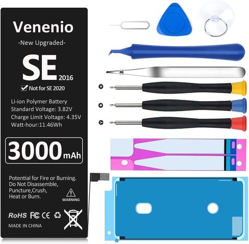 Battery for iPhone SE, [3000mAh] New 0 Cycle Ultra-High Capacity Battery Replacement for iPhone SE2016 1st Generation A1662, A1723, A1724 with Complete Repair Tool kit (Not for SE 2020) in Kuwait