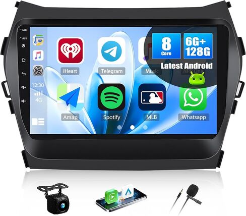 [6+128G] ستيريو سيارة Android 15 8 النواة لسيارة Hyundai Santa Fe IX45 2013-2018 مع Carplay اللاسلكي وAndroid Auto، راديو سيارة 9 بوصة مع وصلة مرآة بلوتوث FM/RDS WiFi GPS SWC Dual USB+AHD كاميرا احتياطية in Kuwait