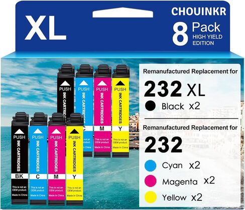 Remanufactured Replacement for Epson 232XL Ink Cartridges Combo Pack 232 with Expression Home XP-4200 XP-4205, Workforce WF-2930 WF-2950 (8-Pack 2 Black, 2 Cyan, 2 Magenta, 2 Yellow) in Kuwait