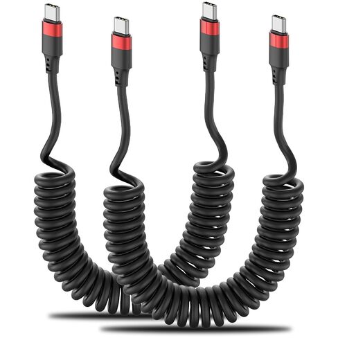 Coiled USB C to USB C Cable, 2 Pack 3FT USBC Car Charger Cord, USBC to USBC Coiled Cable Fast Charging for Carplay, iPhone 17/16/15 Plus/Pro Max, Samsung Galaxy S25 S24 S23, Pixel 10 9 in Saudi Arabia