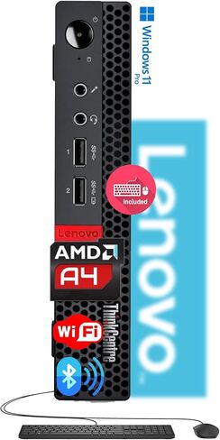 Lenovo ThinkCentre Micro Desktop with Keyboard & Mouse, 16GB DDR4 RAM, 1TB SSD Drive, AMD Processor, Dual-Display Support, Wi-Fi, Bluetooth, USB, RJ-45, Windows 11 Pro, Business-Grade, Home-Friendly in Saudi Arabia