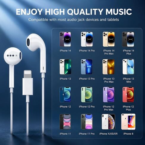 Cablex iPhone Headphones Wired, Apple MFi Certified Lightning Earbuds, Mic in Saudi Arabia